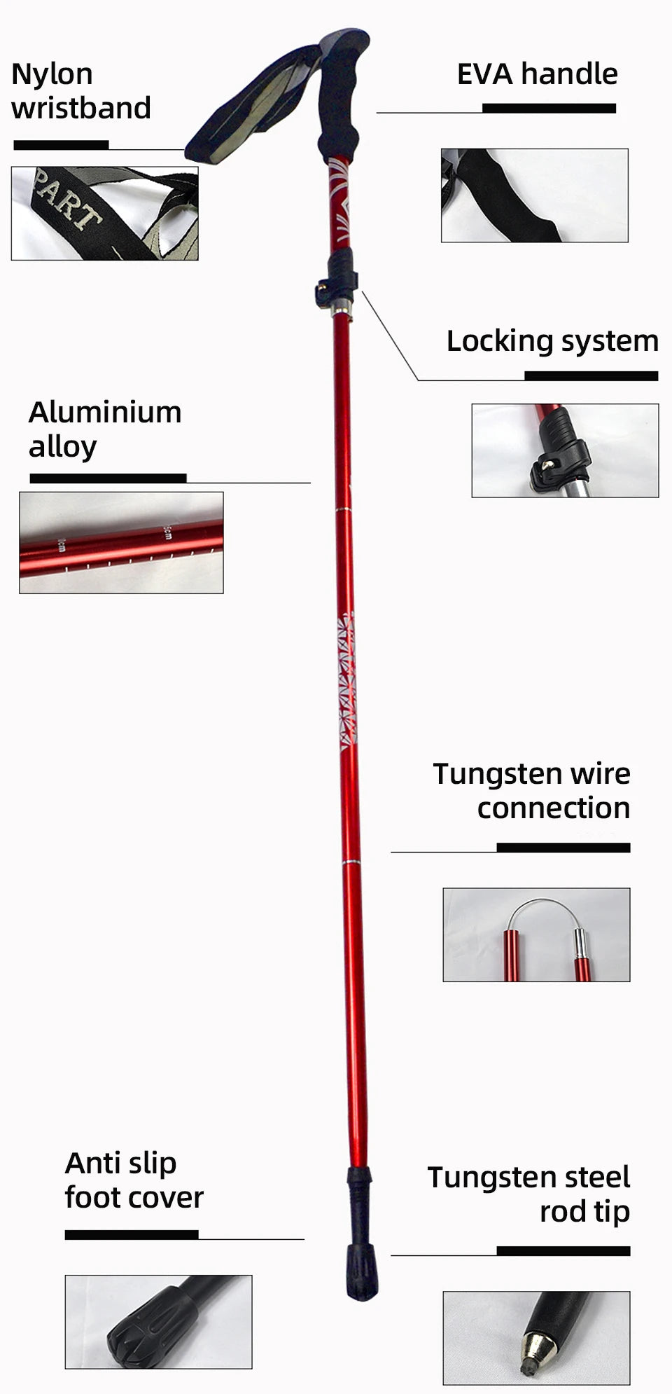 5-Section Folding Trekking Pole – Telescopic Hiking Stick for Camping, Nordic Walking, Travel
